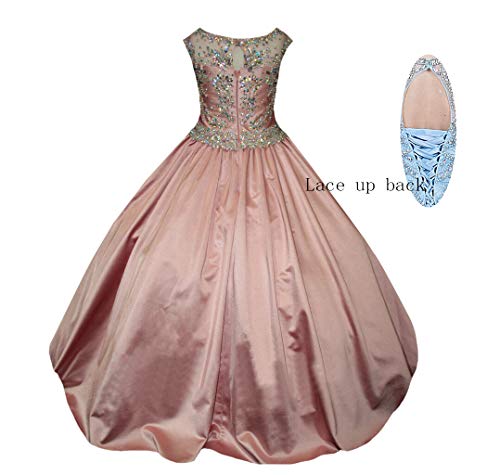 M_RAC Girls Bateau Pageant Dress Stain Floor Length Princess Birthday Party Formal Ball Gowns A-line with Pockets PA0072
