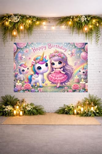 Image of Happy Birthday Theme Backdrop Banner 5x7 ft - Digital Print Cloth Background, Reusable Birthday Party Wall Decoration for Girls, Photo Booth & Stage Decor (BD 31)
