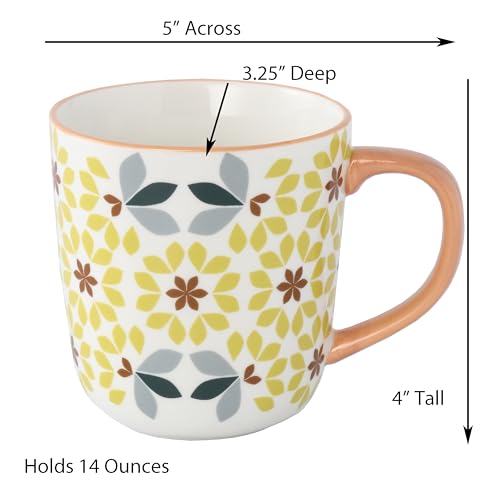 Juego de 4 tazas de cerámica con diseño floral y mango taupe miniatura 3