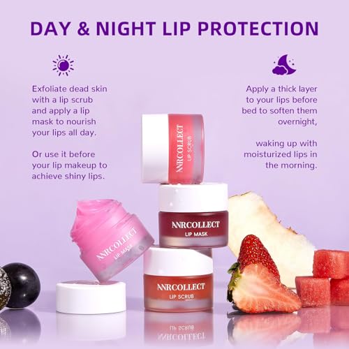 lip scrub amp lip mask - overnight treatment lip care kits with 2 lip exfoliator amp 2 sleeping lip balm intense hydration lip set for dry chapped cracked lips exfoliate amp moisturize 4 pack
