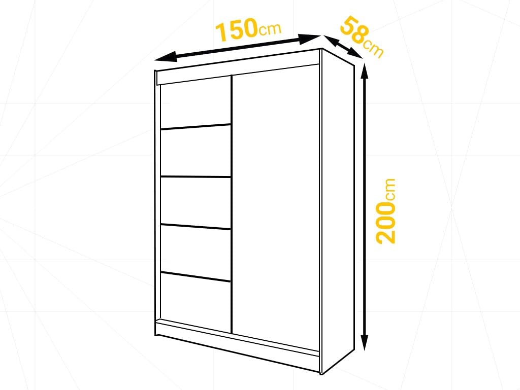 V5 Kledingkast 150 cm met Spiegel, Kledingkast met Schuifdeuren, Slaapkamer, Woonkamer- 150 x