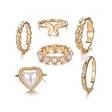 FUTIMELY Gold Knuckle Stackable Ring Set for Women Teen Girls Vintage Butterfly Heart Pearl Joint Ring Mini Finger Multiple Ring (Gold：6 Pcs)