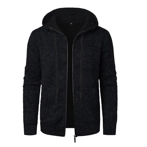 Mens Cardigan Knit Sweater Full Zip Stand Collar Hooded Sweatshirt Casual Long Sleeve Solid Color Hoodies Pullover Men2