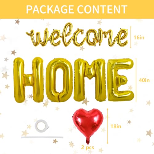 Image of TONIFUL 2 Size Gold WELCOME HOME Foil Balloons Banner Letter Decorations
