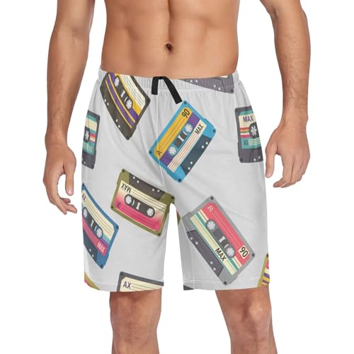 J JOYSAY Vintage Music Tape Gray Pajama Shorts Mens Lounge Sleep Shorts Super Soft Men Pajama Bottoms
