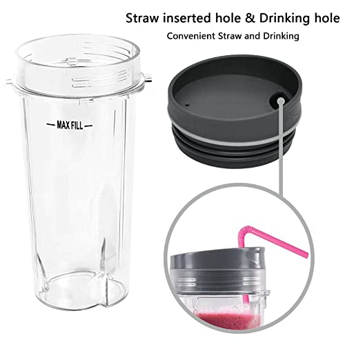 Dsyj 16 Ounce Of Blender Cups & Replacement Parts Single Serve Cup Compatible With Ninja Bl770 Bl771 Bl772 Bl740 Bl780 Bl660 Bl663 Professional Smoothie Blender | 2 Cups & 2 Cups Lid #TOP4