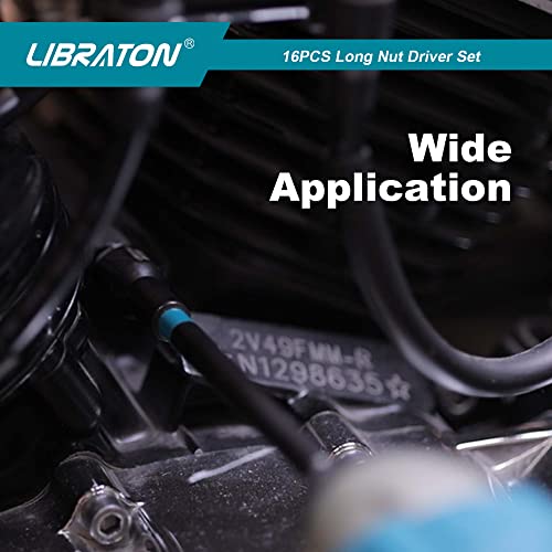 Libraton 16Pcs Magnetic Nut Driver Set, Long Nut Drivers 6Inch, Metric & Sae Nut Drivers For Impact Drill, Long Shank Nut Driver Bits, 1/4"Hex Shank, Long Power Bits, Ph1, Ph2, With Storage Bag #TOP6