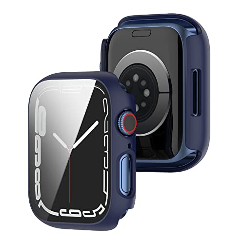 BoLuo 2 Pack of Cover compatible for Apple Watch Series 7 45mm Screen Protector,Smartwatch Case Skin Pounch,Anti-scratch Plating PC Watch Case Bumper Cover Shell for iWatch Series 7 45mm (navy blue)