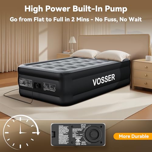 Image of VOSSER Twin Air Mattress,18 inch Raised Self Inflatable Mattress with Built in Pump for Home,Guest&Travel, Durable Colchon Inflable, Twin Size Air Mattress Quick Setup in 2 Minutes,330LB Max,