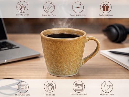 Image of Bodhi House Handcrafted Ceramic Tea Cup Set of 6 Pieces (175 Ml), Stoneware Coffee Mug, Microwave Safe Tea Cup, Glossy Finish, Ideal for Daily use, Casual Gatherings and Gifting, Turquoise Copper