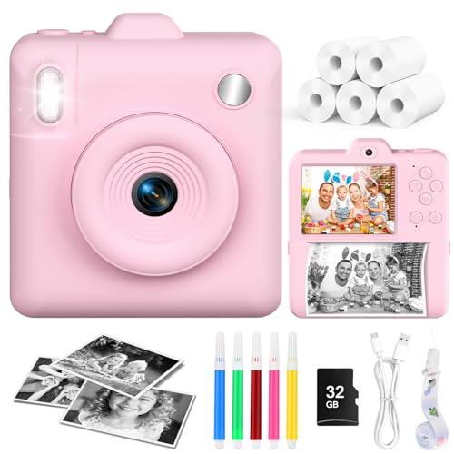 Appareil Photo Instantané Enfants - 1080P HD 2,4' Appareil Photo Enfant Selfie Caméra Vidéo avec Papier...