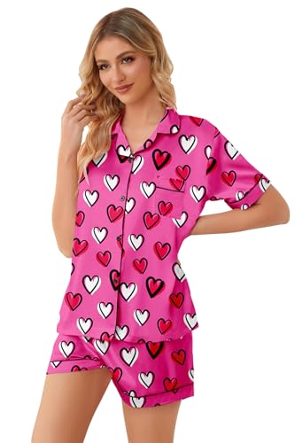 Image of Schbbbta Girls Womens Pajamas, Satin Silky Pjs Set Kids 2Pcs Button-Down Nightwear Sleepwear Gift for Mommy and me