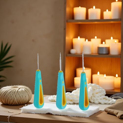 Image of Jizlan 3Pcs Green Round Hole Cone Hand Drills Punch Needles for DIY Silicone Mould Making, Candle Wick Punching, Rug Punching