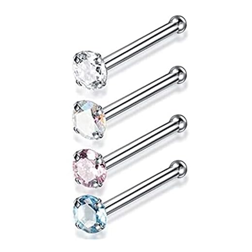 Näsring 4pcs / Ställ kirurgisk stålhjärta näsa ring set riktigt stjärna l form näsan sticka fyrkantiga näsa ringar och studs bulk Fashionabla atmosfär, utsökt och vacker (Metal color : 4PCS RoundS)