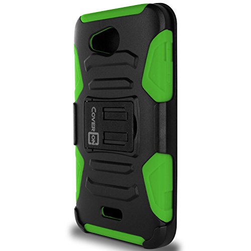 Kyocera Hydro Air Case, Kyocera Hydro Wave Case, Coveron® [Explorer Series] Belt Clip Cover For Kyocera Hydro Air/Hydro Wave Holster Case With Card Slot Kickstand - Neon Green & Black #TOP2