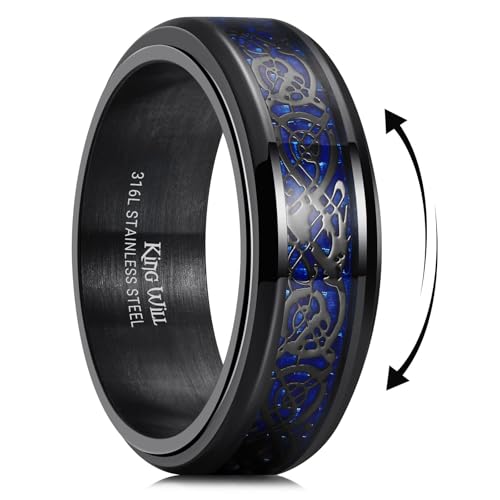 Image of King Will 316L Stainless Steel Spinner Ring for Men Women- 8mm Width Fidget Ring with Dragon /Celtic Knot Pattern, Stress Anxiety Relief Comfort Fit Wedding Band