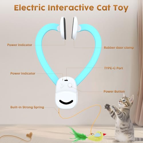 Image of Interactive Cat Toys for Indoor Cats: Automatic Flying Bird Feather Wand Chase Exercise Enrichment Stimulation, USB Rechargeable Durable Safe Hanging Toy for Bored Kittens Adult Multi Cat Households
