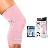 Rodillera Compresión para Mujer Desarrollada por Médicos - ALIVIO del Dolor Articular, Menisco, Ligamentos, Tendinitis y Lesiones - Incluye Libro Manual Escrito por Médico - Color Rosa Talla XL
