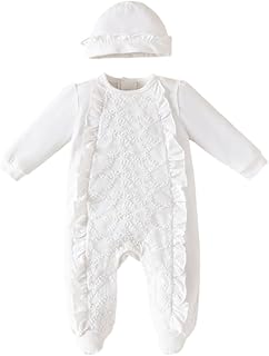 Newborn Baby Girls Embroidery Romper Infant Bodysuit Christening Baptism Footed Outfits Jumpsuit