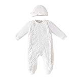 TENTIDE Newborn Baby Girls Embroidery Romper Infant Bodysuit Christening Baptism Footed Outfits Jumpsuit(6-9 Months)