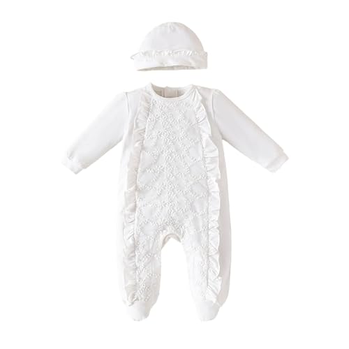 TENTIDE Baby Girl Embroidery Romper – Infant Bodysuit for Christening & Baptism, Footed Jumpsuit (12-18 Months)