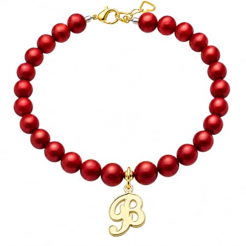 Image of Baby Crystals Personalized Red Bracelet for Protection -Baby Jewelry for Girls | 14K Gold-Plated or Sterling Silver Initial Charm Bracelet | Baptism, Birthday Gifts