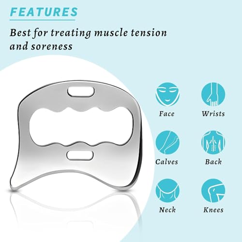 Image of Stainless Steel Gua Sha Muscle Scraper Tool, Myofascial Scraping Tools for Physical Therapy, Lymphatic Drainage Massager, Soft Tissue Massage Tool