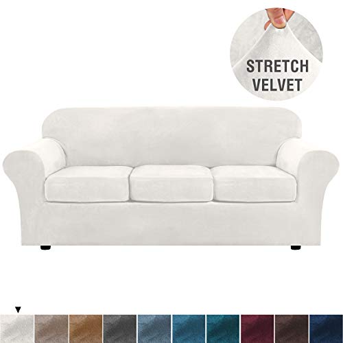 H.VERSAILTEX Modern Velvet Plush 4 Piece High Stretch Sofa Slipcover Strap Sofa Cover