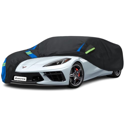 Avecrew for Chevrolet Corvette C8 Car Cover Waterproof All Weather for Automobiles, Outdoor Full Exterior Covers Fit 2020-2024 Corvette C8 with Windproof Strap and Driver Door Zipper