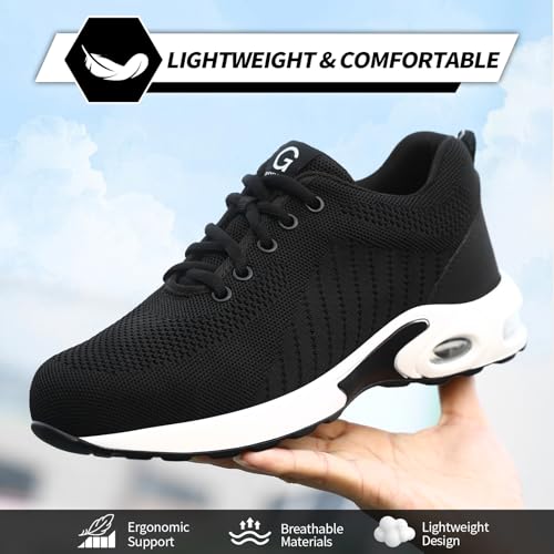 Image of GLANOUDUN Steel Toe Shoes for Men Black Work Shoes Lightweight Safety Shoe for Men Indestructible Steel Toe Sneakers Industrial Construction Shoe Men's Work & Safety Footwear