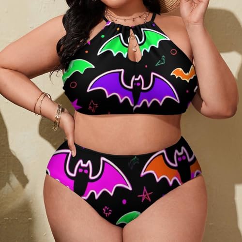 Women Bikini Sets Two Pieces High Neck Cutout Swimsuit High Waisted Plus Size Bathing Suit2