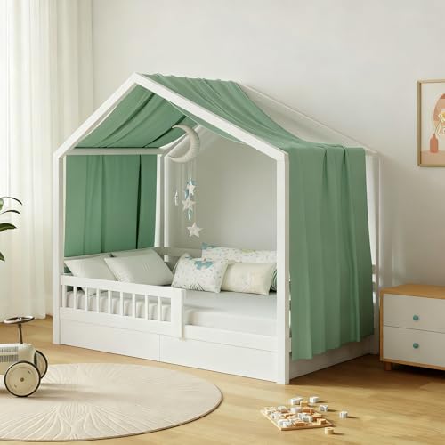 GFCC Ciel de Lit Cabane Ensemble de Décoration avec 1 Pièces Rideaux Lit Cabane Enfant Baldaquin Ciel en Tissu de Maison Chambre pour Fille Garçon,135 x 360...