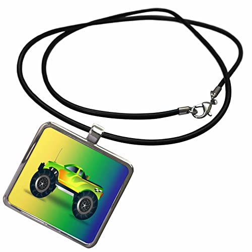 3dRose Print of Green Monster Truck On Yellow Blue Gradient - Necklace with Pendant (ncl_211448)