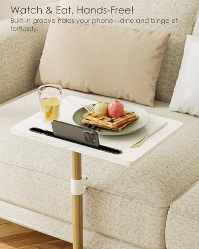 HEYZOEY Beistelltisch, C-Form Höhenverstellbar Sofatisch, 360°Rotierend Couchtisch Klein,40x30x(45-81) cm,Holz Kaffeetisch Laptoptisch für Schlafzimmer, Wohnzimmer, Büro(Weiß Gold) – Bild 7