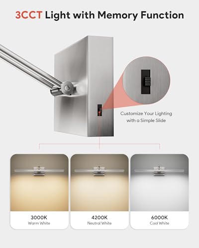 Image of VONLUCE 24 inch Modern LED Bathroom Vanity Light, Brushed Chrome | 3CCT, Flicker-free, 360 Rotatable Head & Swing Arm, IP44 waterproof Bathroom Light Fixture Over Mirror for Bathroom, Picture