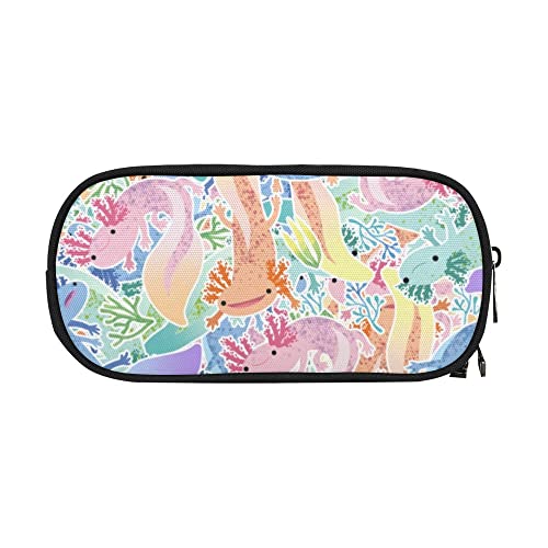 Image of Adorable Axolotls Mexican Pencil Case for Kids Teen Girls Boys 10 In Pouch | Large Capacity Small Makeup Bag for Women, Canvas School Suppies Zipper Office Desk Soft Organizers Travel Pen Box