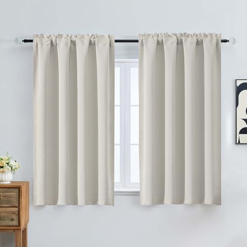 Image of Natural Room Darkening Curtains for Bedroom 54 Inches Long 2 Panels, Thermal Insulated Energy Saving Blackout Curtains for Living Room, Dual Rod Pocket Blackout Drapes, 2x40Wx54L Inches