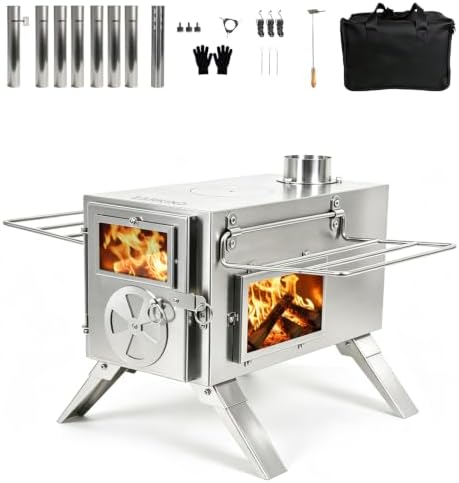 Portable Hot Tent Wood Stove, Stainless Steel Camping Tent Stove ...