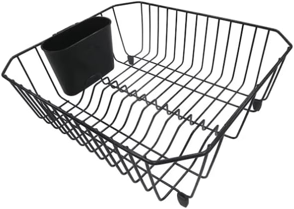 12.6" x 14.37" Metal Dish Drying Rack with Drainboard, Compact Countertop Dish Rack with Utensil Holder, Rust-Resistant, Black
