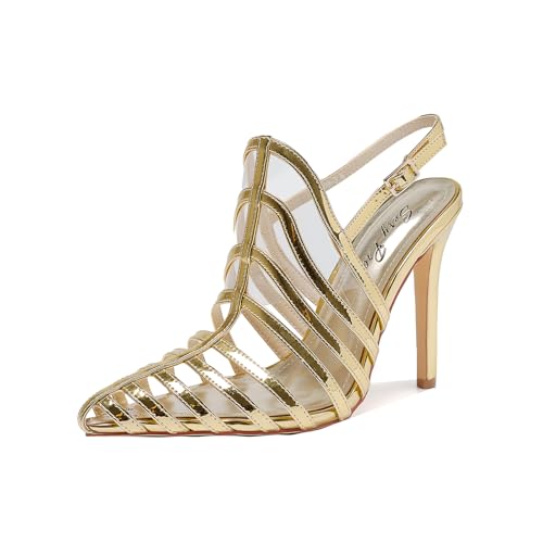 Women's Pointed Toe Stiletto 4.3IN High Heel Sandals Hollow Ankle Strap Dress Nightclub Party Fashion Shoes