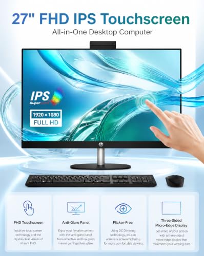 Image of HP 27 inch Touchscreen All-in-One Desktop Computer, Ryzen 7 7730U, 64GB 1TB SSD