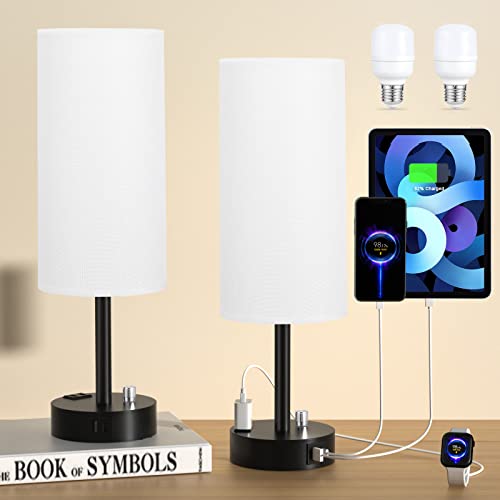 White Bedroom Lamps For Nightstand Set Of 2 - Fully Dimmable Bedside Lamp With Usb C Charging Port, Table Lamps With Usb Ports And Outlets, Bed Lamps With Black Base For Living Room, Boys And Girls #TOP7