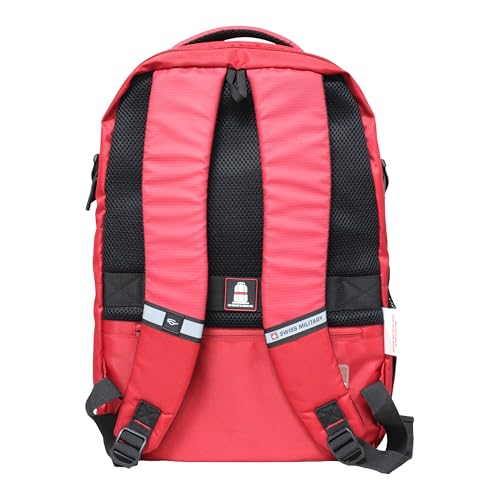 Image of SWISS MILITARY 30L Unisex Laptop Travel Backpack for 15.6-Inch Laptops - with Luggage Strap, Detachable Key Ring, Anti-Theft Pocket, Expandable Bottle Pocket for Office and College Use-Red