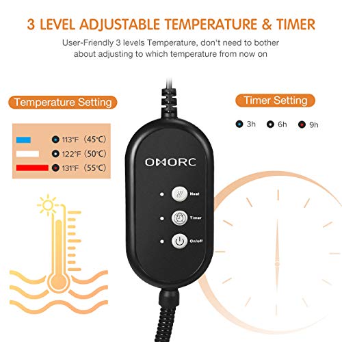 OMORC Pet Heating Pad, 12V Safe Cat Heating Pad with 3 Level Timer & Temperature Settings & 2 Replaceable Cover, Auto Power-off Built-in Thermostats and Anti-Bite Tube, 18" x 18" Mat for Dog Cat Pets