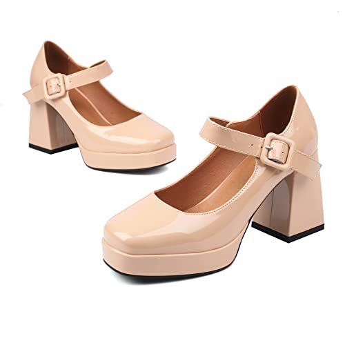 Image of Women's Mary Jane Platform Heels Chunky Block Heel Pumps | Square Closed Toe,Comfort Latex Insoles,All-day Stability,Dress Shoes for Graduation,Party,Prom,Daily Wear
