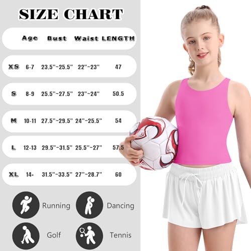 Image of DOCUMO Girls Tank Tops Double Lined Racerback Crop Tops for Kids Sleeveless Workout Tops for Dance, Yoga, Running, Sports