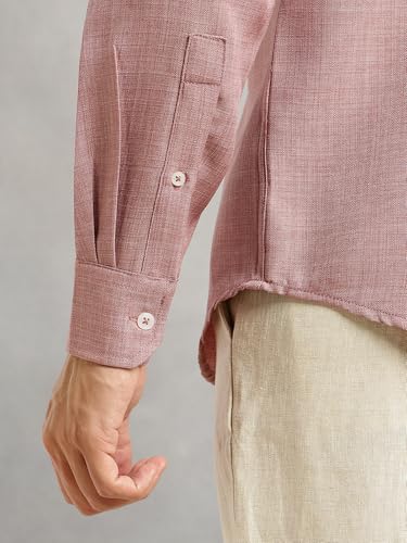 Image of Thomas Scott Men's | Solid | Textured Fabric | Full Sleeve | Slim Fit | Polyester-Blend | Spread Collar | Casual Shirt