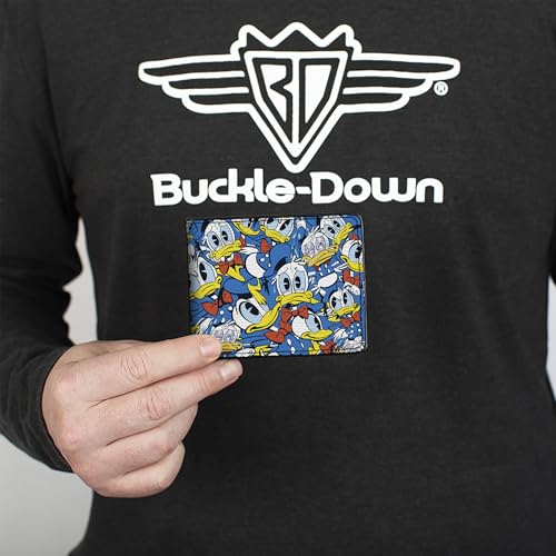 Image of Buckle-Down Men's PU Bifold Wallet, Donald Duck Blue & Yellow, 4.0 inch x 3.5 inch