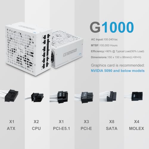 Image of SAMA G1000 1000W Gold ATX 3.1 PCIe 5.1 Fully Modular Power Supply, White