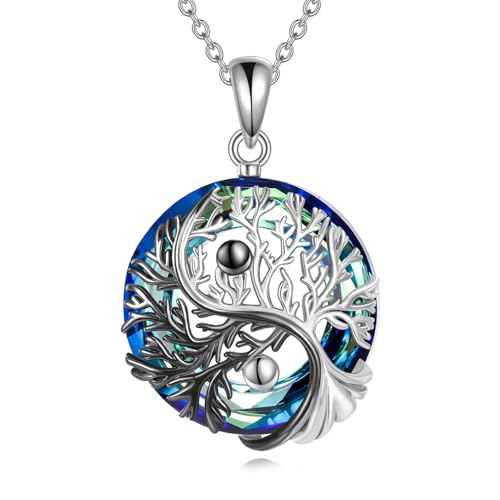 Collier Yin Yang en argent sterling véritable pendentif arbre de vie ciselé